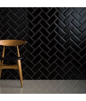 Black Bevel Brick Polished Ceramic Wall Tiles