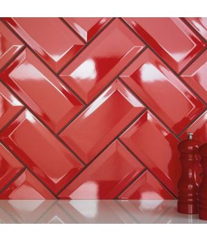 Red Bevel Brick Polished Ceramic Wall Tiles