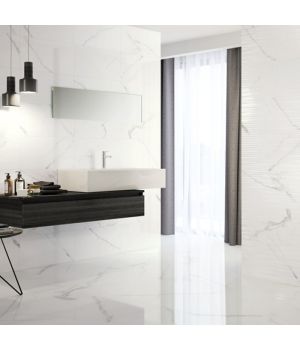 Glide White Carrara Marble Effect Polished Ceramic Tiles