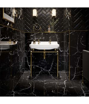 Genova Black Polished Marble Effect Porcelain Tiles