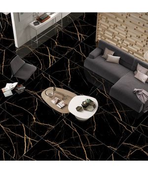 Gaza Black & Gold Marble Effect Polished Porcelain Tiles