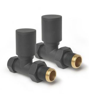 Round Anthracite Straight Pair of Radiator Valves