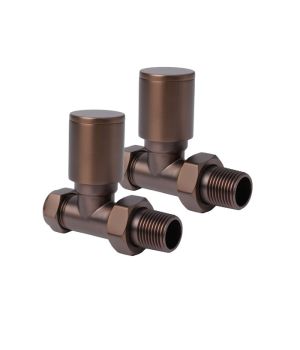 Round Brushed Bronze Straight Pair of Radiator Valves
