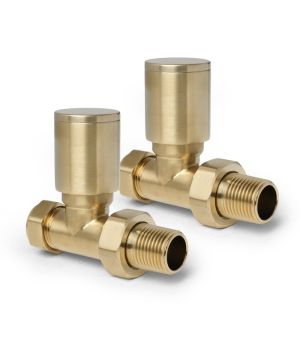 Round Brushed Gold Straight Pair of Radiator Valves