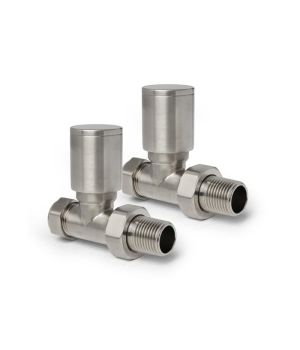 Round Straight Radiator Valves Brushed Nickel