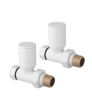 Round White Straight Pair of Radiator Valves