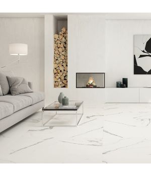 Glide White Carrara Marble Effect Matt Porcelain Tiles