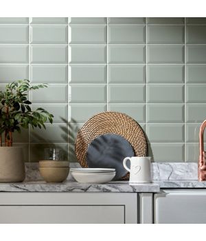 Sage Bevel Brick Polished Ceramic Wall Tiles