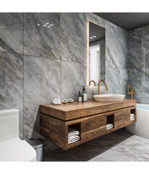 Misty Blue Polished Porcelain Marble Effect Tiles