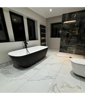 Classic Statuario White Polished Marble Effect Porcelain Tiles