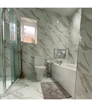 Statuario Carrara White Polished Marble Effect Porcelain Tiles