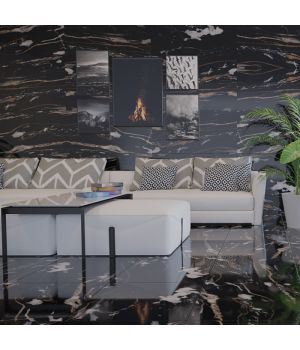 Fusion Black Polished Porcelain Marble Effect Tiles