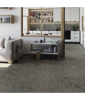 Terrazzo Dark Grey Stone Natural Matt Porcelain Tiles