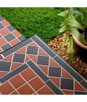 Victorian Red & Black Chequer Mosaics Border