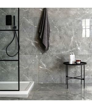 Makrana Breccia Grey Polished Marble Effect Porcelain Tiles