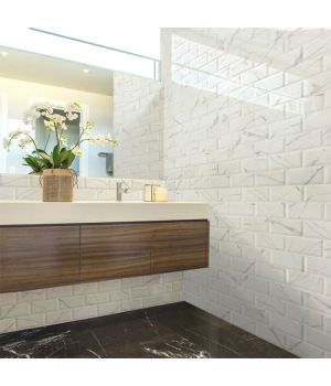 Apennine White Bevel Brick Gloss Carrara Effect Tiles