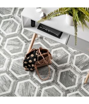Bardiglio Hexagon Deco Porcelain Marble Effect Tiles